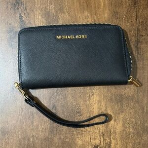 Michael Kors Black and Gold Wristlet